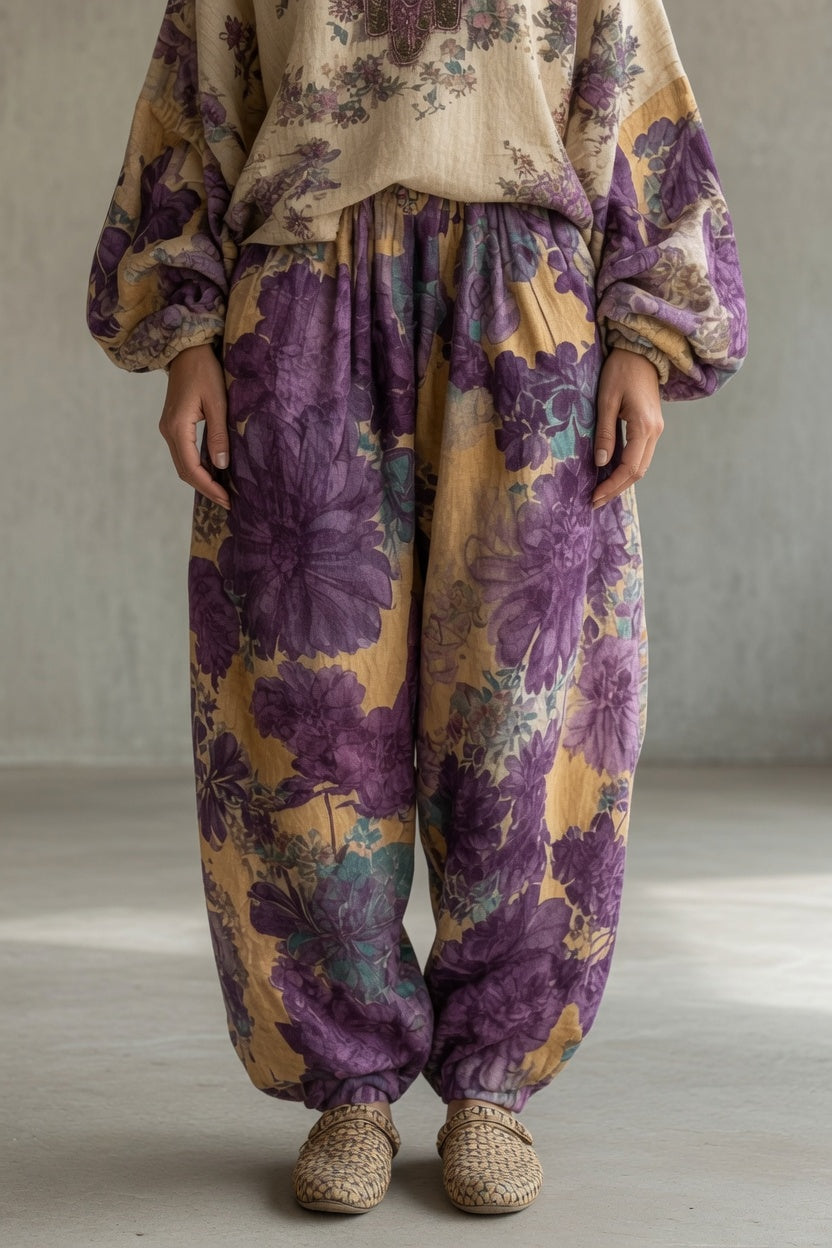 Luna™ | Bohemian Floral Blouse & Harem Pants Set