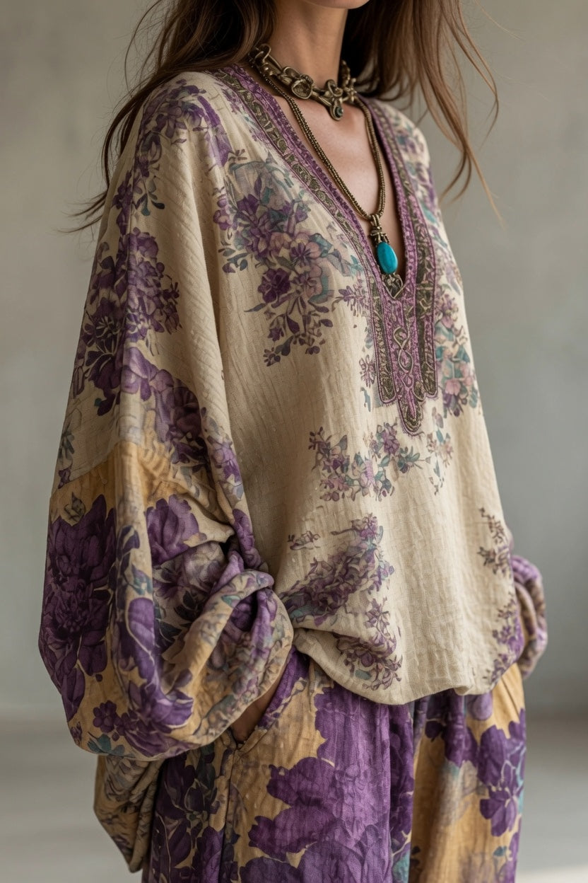 Luna™ | Bohemian Floral Blouse & Harem Pants Set