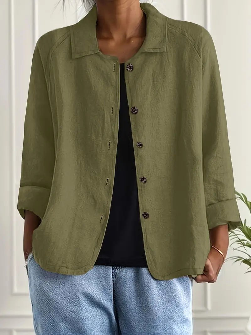 Aureliette™ | Relaxed Linen-Blend Button-Front Blouse