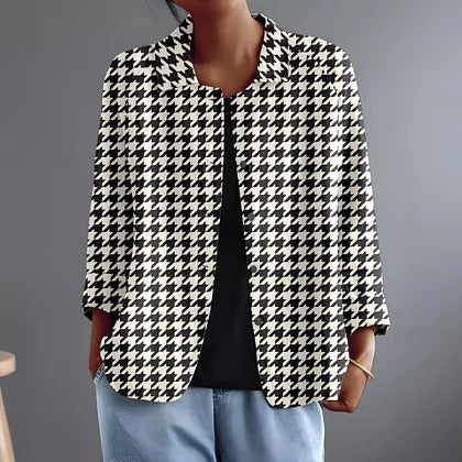 Hyacintha™ | Classic Houndstooth Relaxed Button-Front Blouse