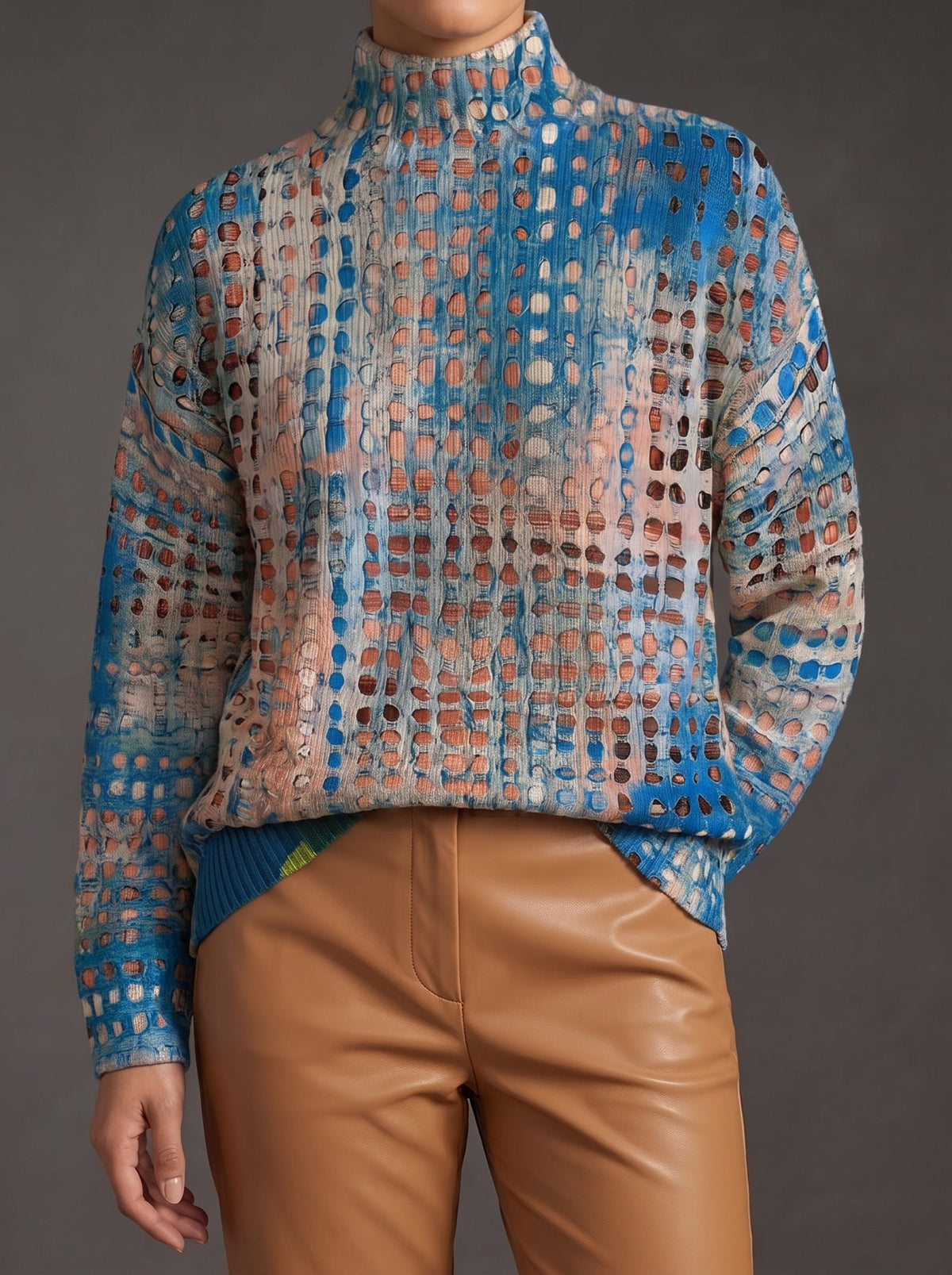 Havilah™ | Indigo Lattice Turtleneck Sweater