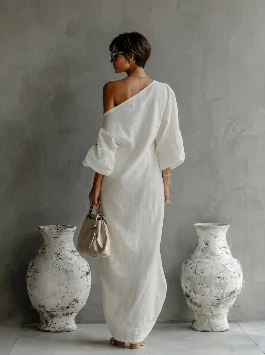 Seraphina™ | One-Shoulder Linen Maxi Dress
