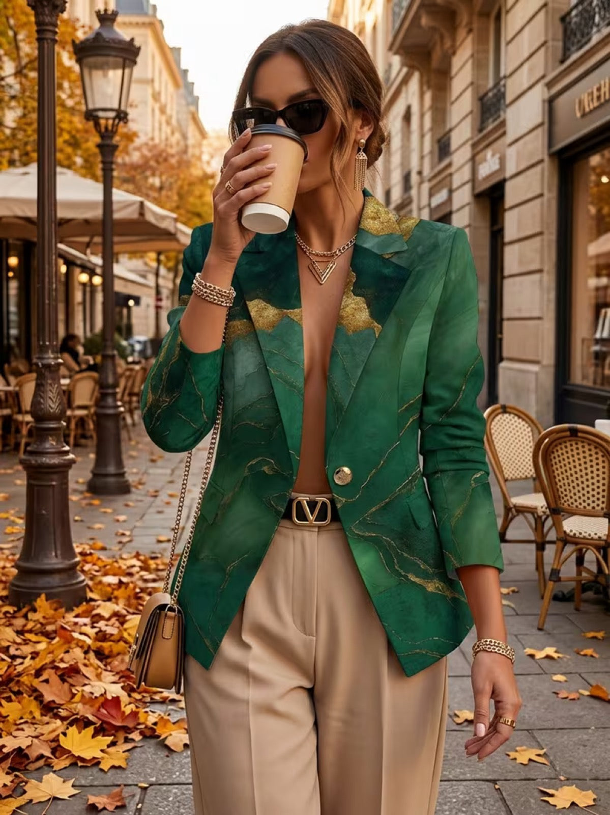 Honorine™ | Emerald Marble Tailored Blazer