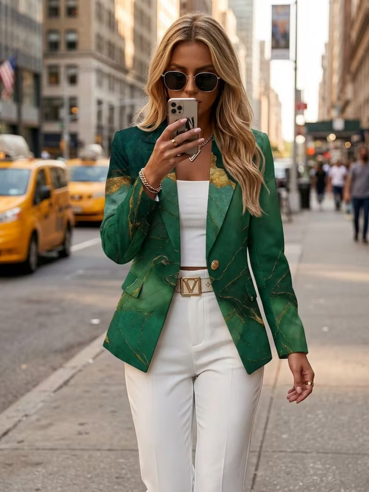 Honorine™ | Emerald Marble Tailored Blazer