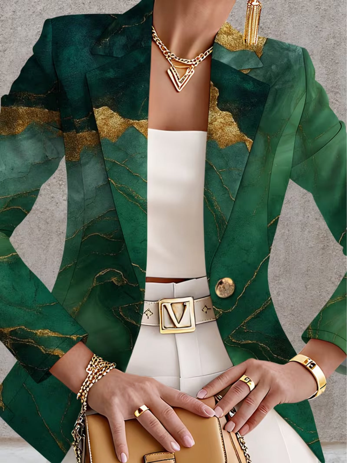 Honorine™ | Emerald Marble Tailored Blazer