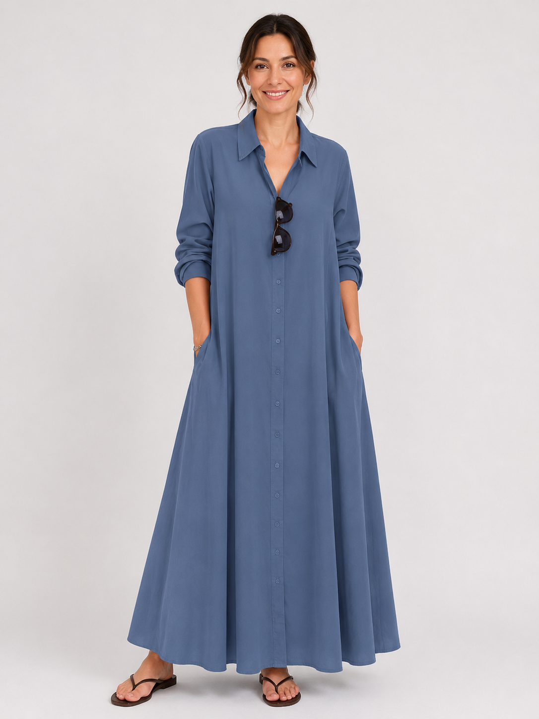 Evelyn™ | Relaxed Button Front Maxi Dress
