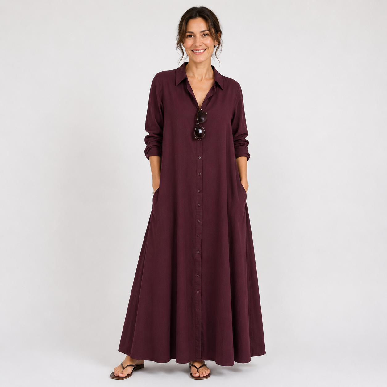Evelyn™ | Relaxed Button Front Maxi Dress