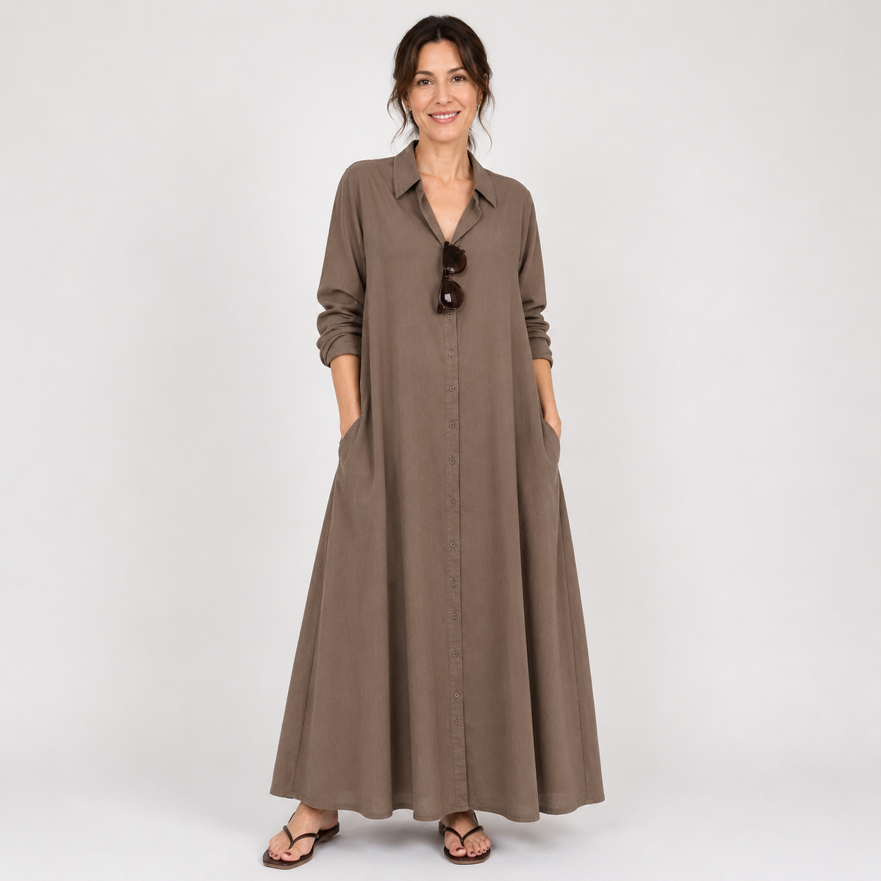 Evelyn™ | Relaxed Button Front Maxi Dress