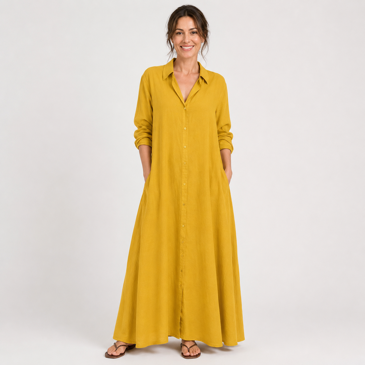 Evelyn™ | Relaxed Button Front Maxi Dress