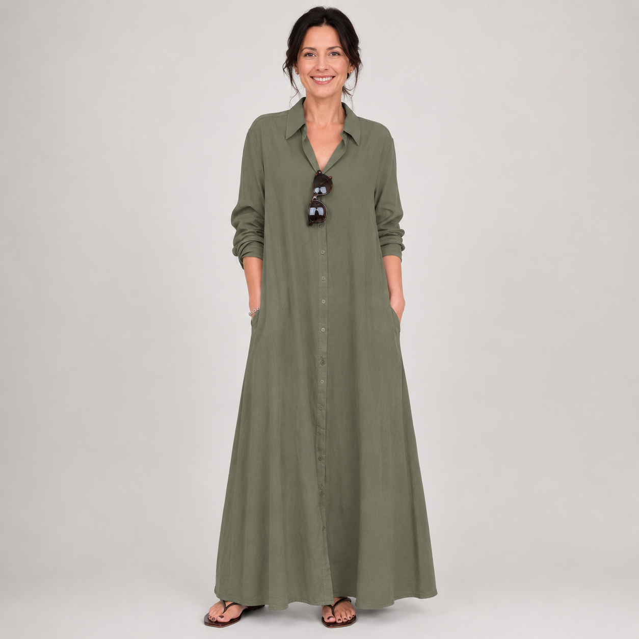 Evelyn™ | Relaxed Button Front Maxi Dress