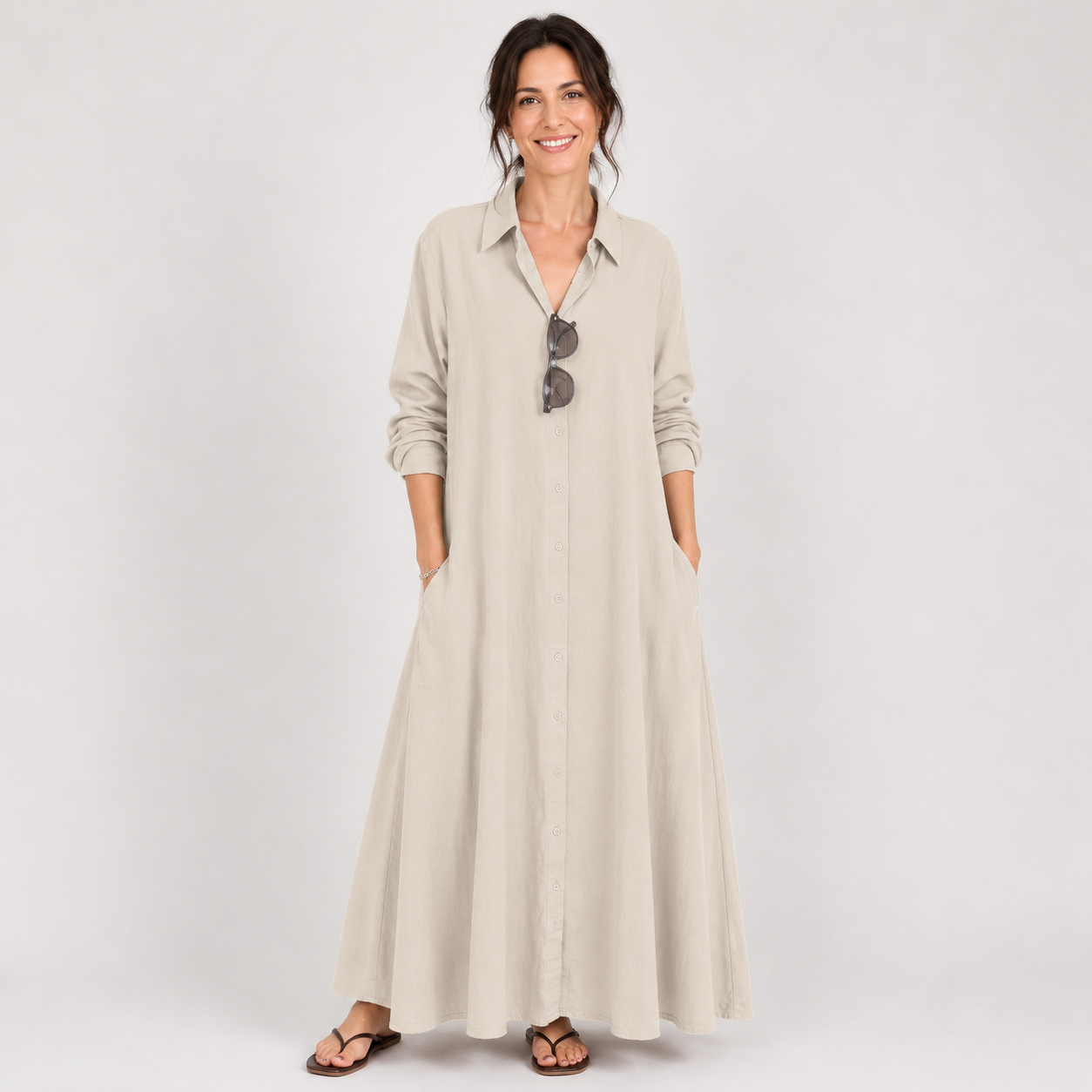 Evelyn™ | Relaxed Button Front Maxi Dress
