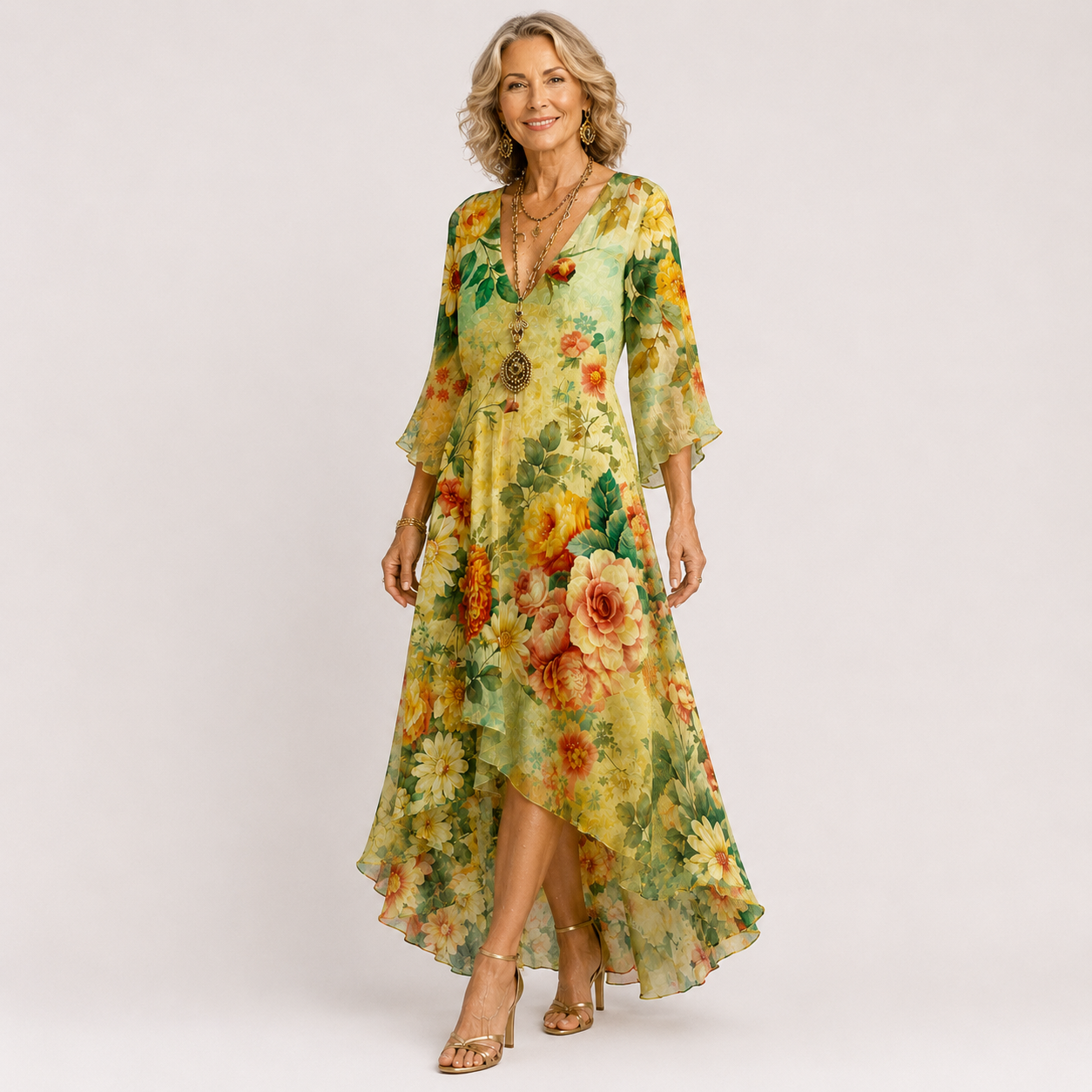 Marigold™ | Vintage Floral Flowing Midi Dress