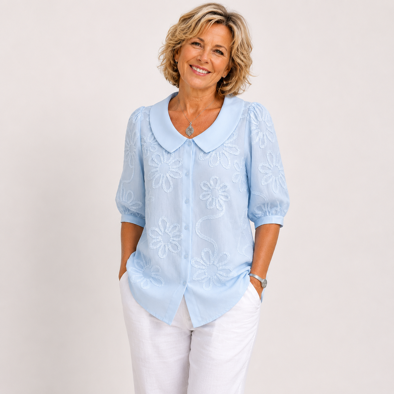 Evelyn™ | Embroidered Linen Blend Blouse