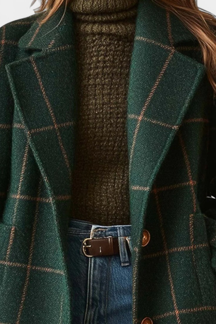 Emerelle™ | Tailored Green Check Longline Coat