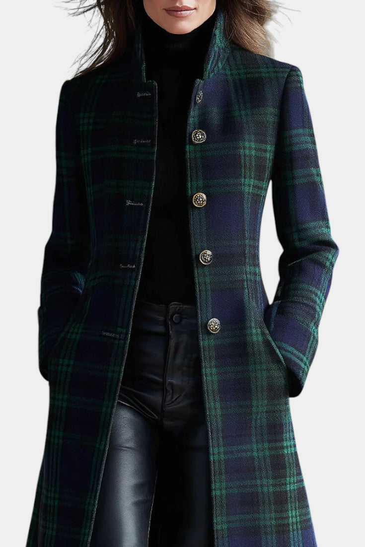 Catarina™ | Blue-Green Check Tailored Midi Coat