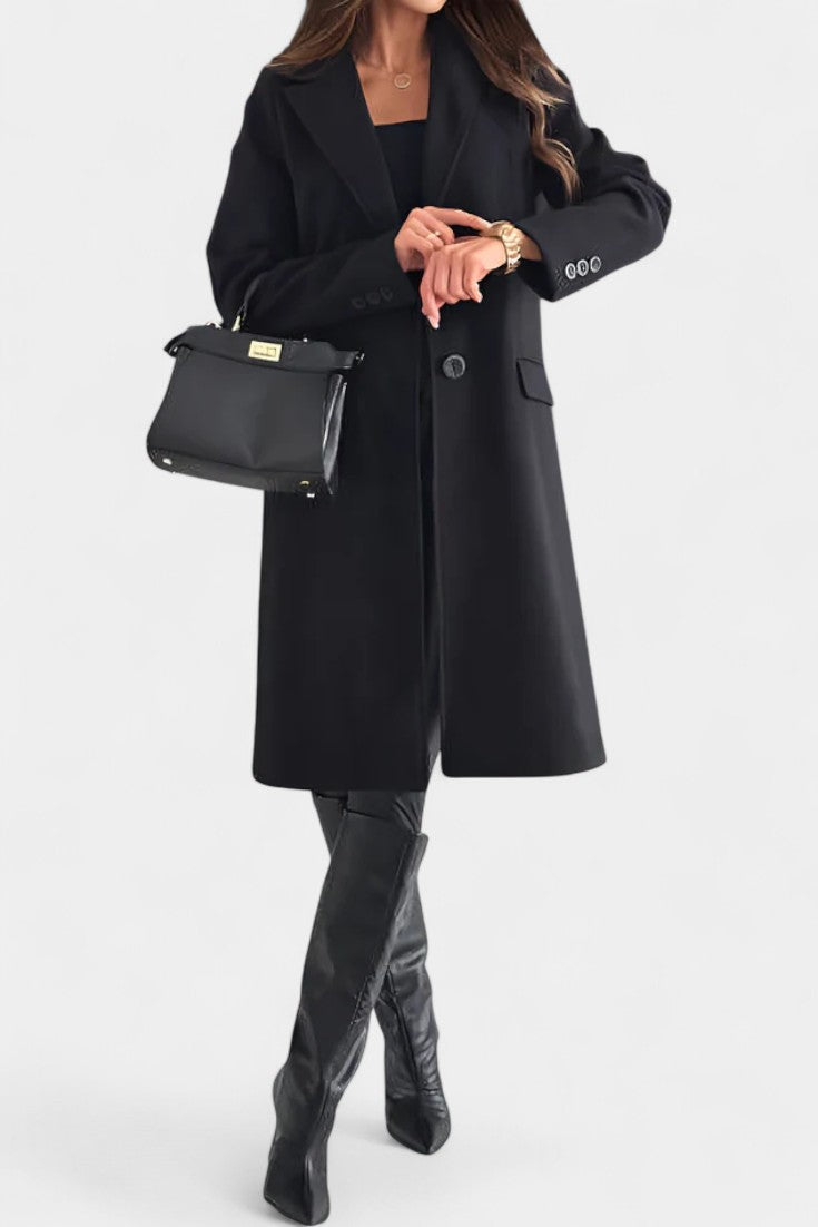 Armande™ | Notched Collar Single-Button Midi Coat