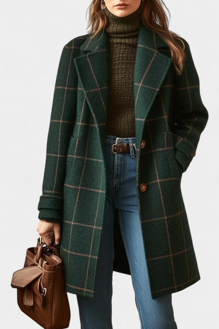 Emerelle™ | Tailored Green Check Longline Coat