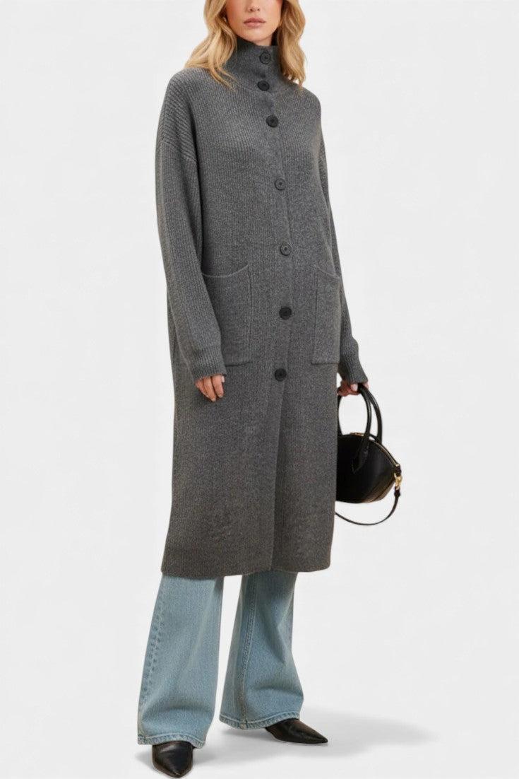 Clarisse™ | Long Knit Turtleneck Button Coat