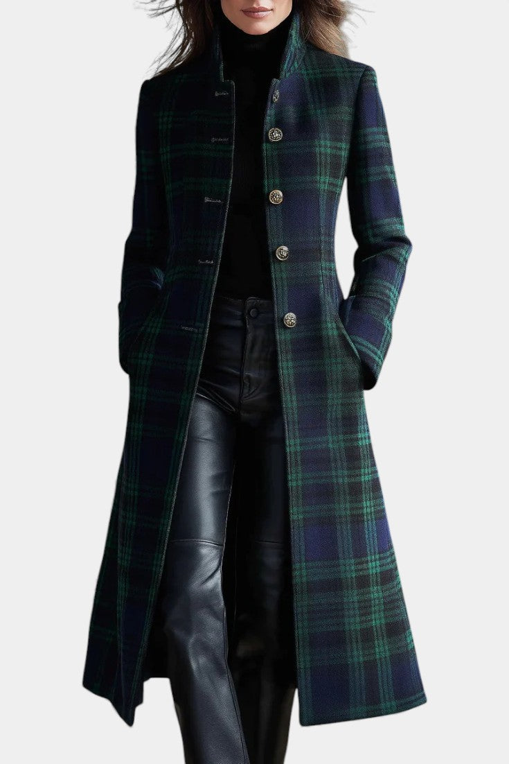 Catarina™ | Blue-Green Check Tailored Midi Coat