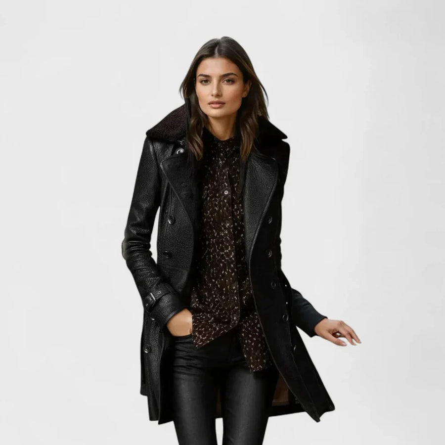 Velenoir™ | Elegant Longline Leather-Look Trench Coat