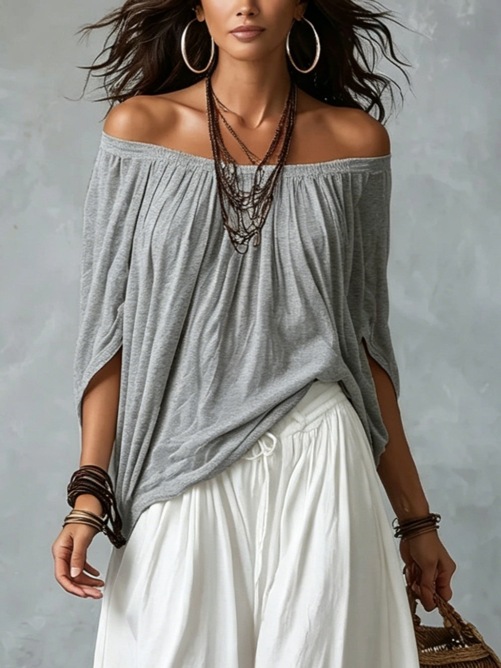 Morgane™ | Off-Shoulder Draped Top & Flowing Harem Pants Set