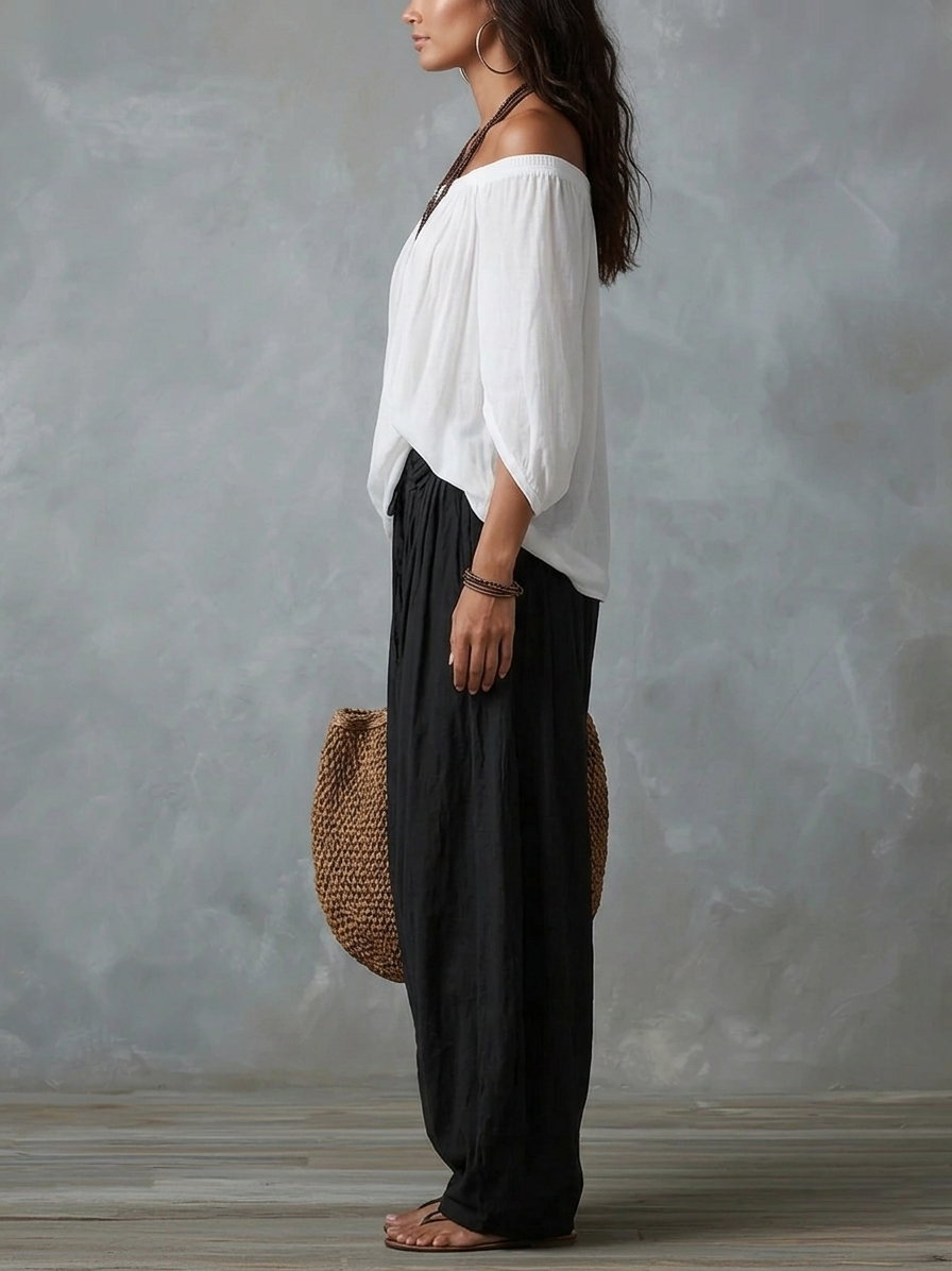 Morgane™ | Off-Shoulder Draped Top & Flowing Harem Pants Set