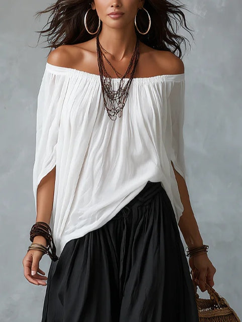 Morgane™ | Off-Shoulder Draped Top & Flowing Harem Pants Set