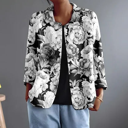 Leontina™ | Monochrome Rose Garden Button-Front Blouse
