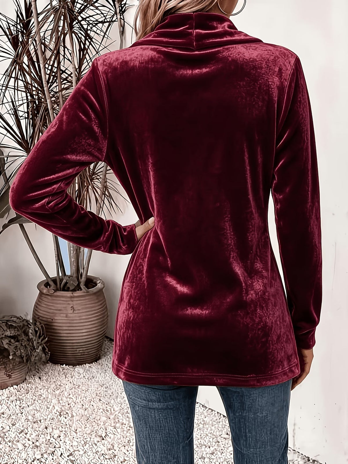 Olivia™ | Wine Velvet Button-Tab Longline Cardigan