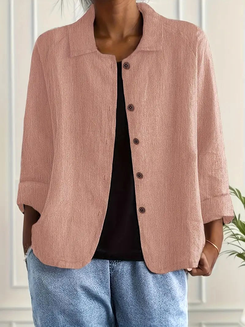 Zenaida™ | Blush Pink Relaxed Button-Front Blouse