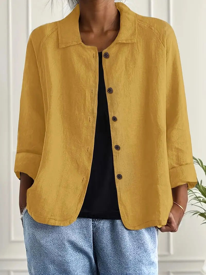 Zeffirine™ | Golden Mustard Relaxed Button-Front Blouse