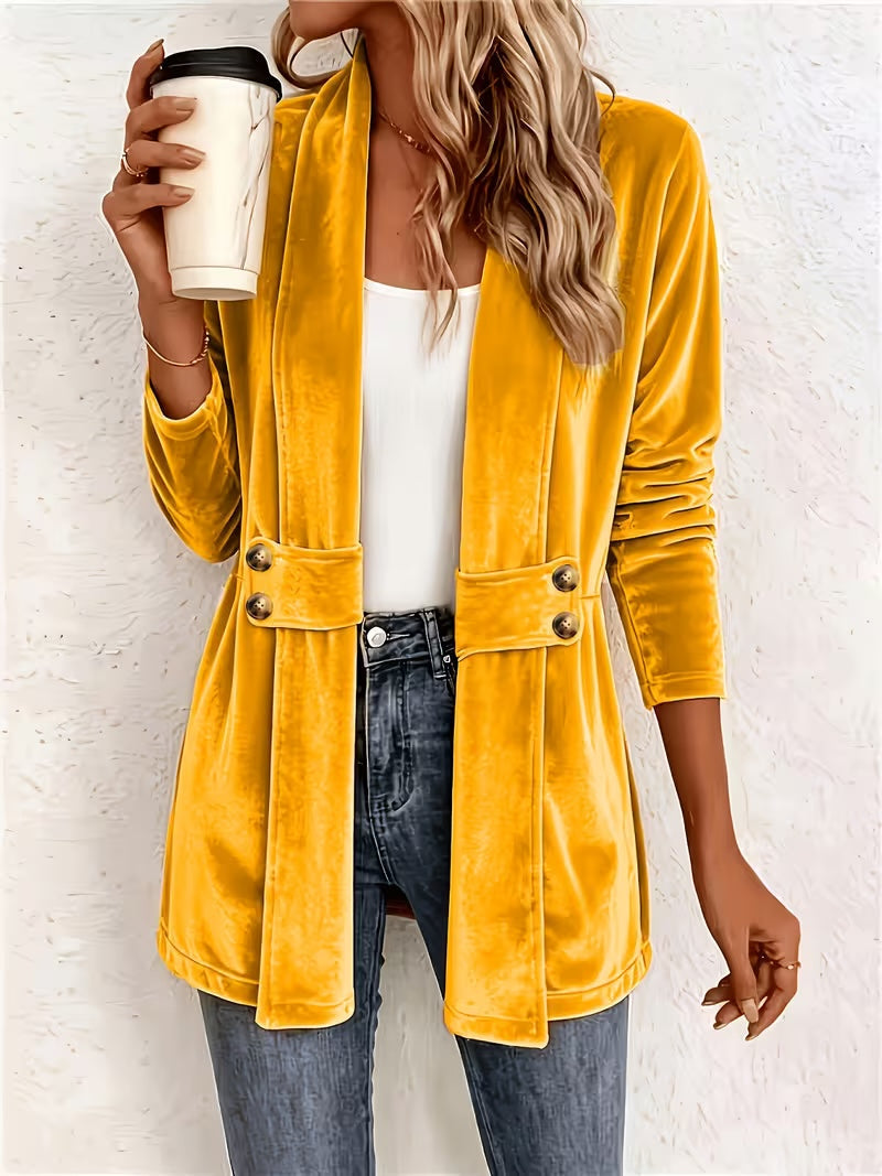 Maybeline™ | Mustard Velvet Button-Tab Cardigan