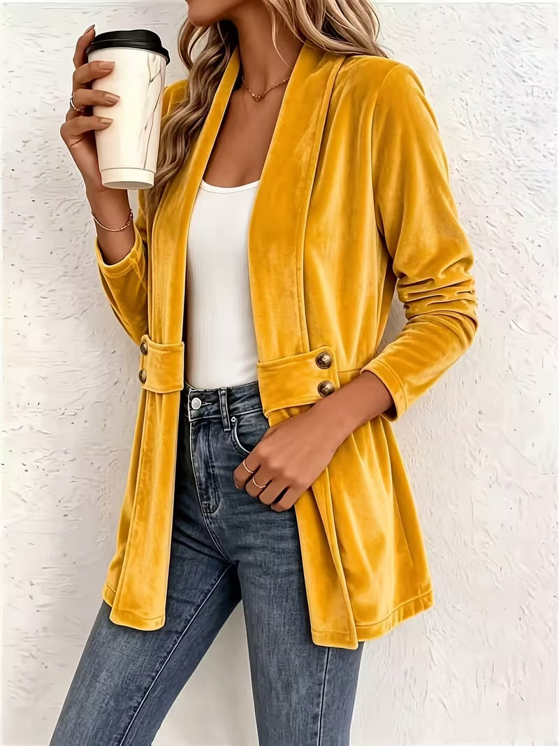 Maybeline™ | Mustard Velvet Button-Tab Cardigan