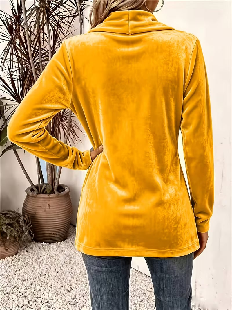 Maybeline™ | Mustard Velvet Button-Tab Cardigan