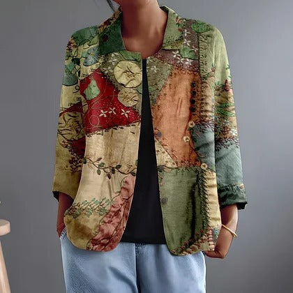 Katalina™ | Vintage Botanical Patchwork Button-Front Blouse