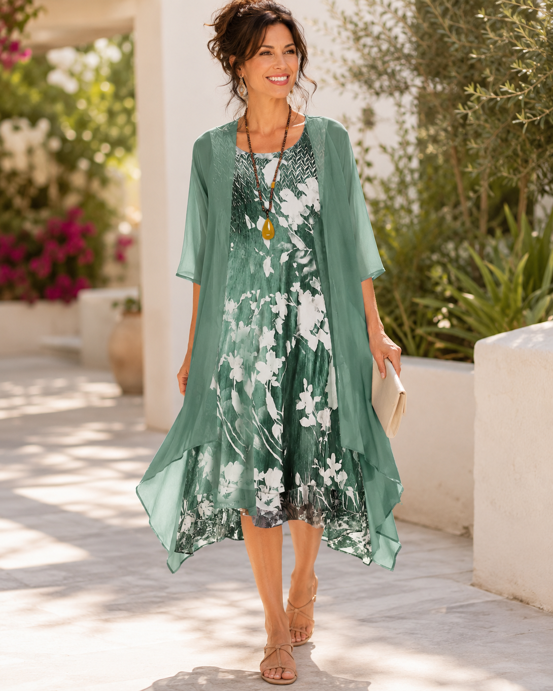 Clarissa™ | Floral Chiffon Two-Layer Midi Dress
