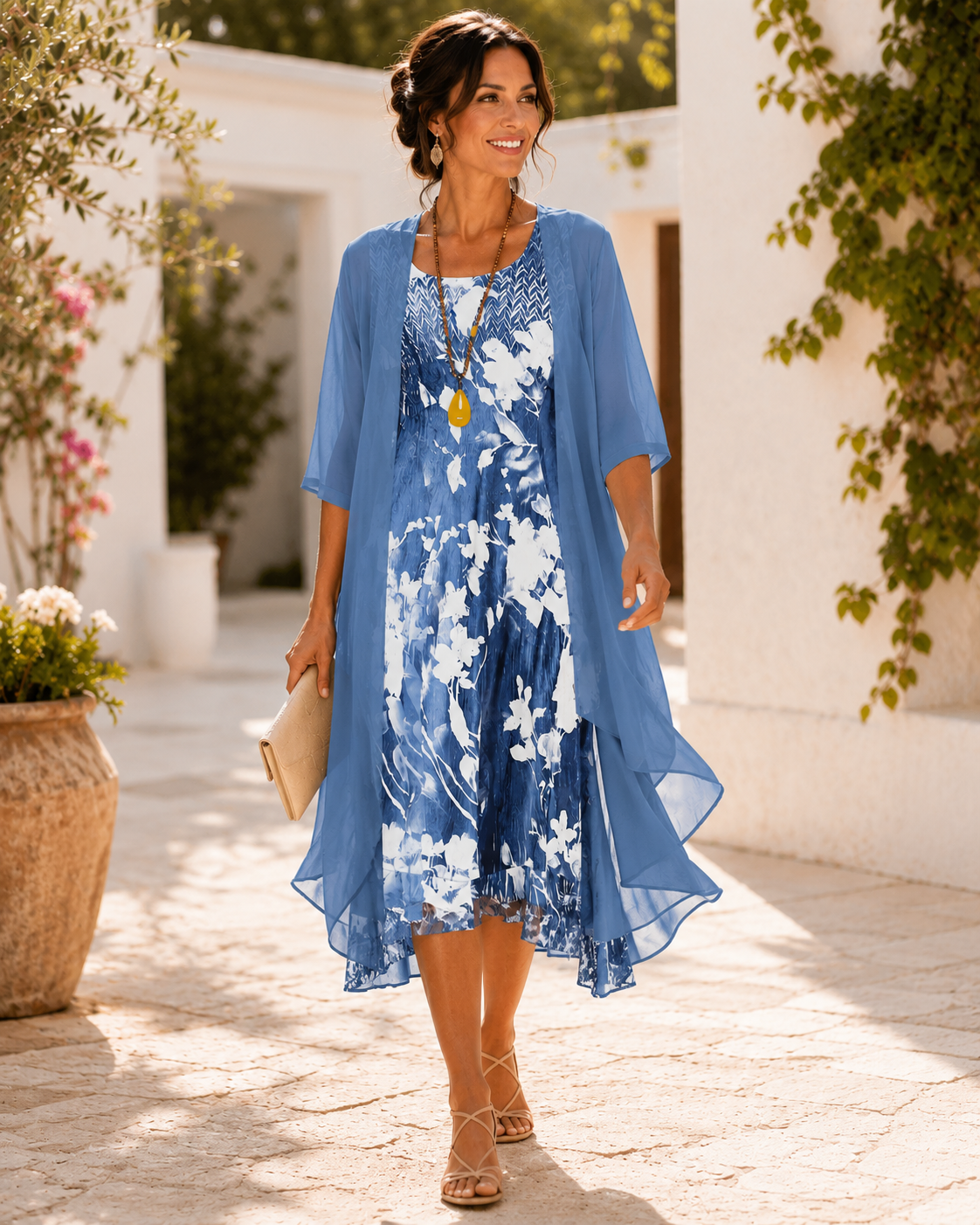 Clarissa™ | Floral Chiffon Two-Layer Midi Dress