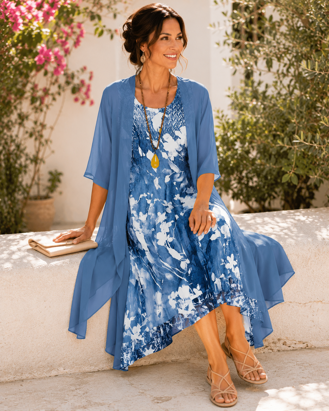 Clarissa™ | Floral Chiffon Two-Layer Midi Dress