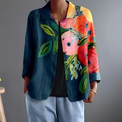 Persephone™ | Vibrant Floral Colorblock Button-Front Blouse