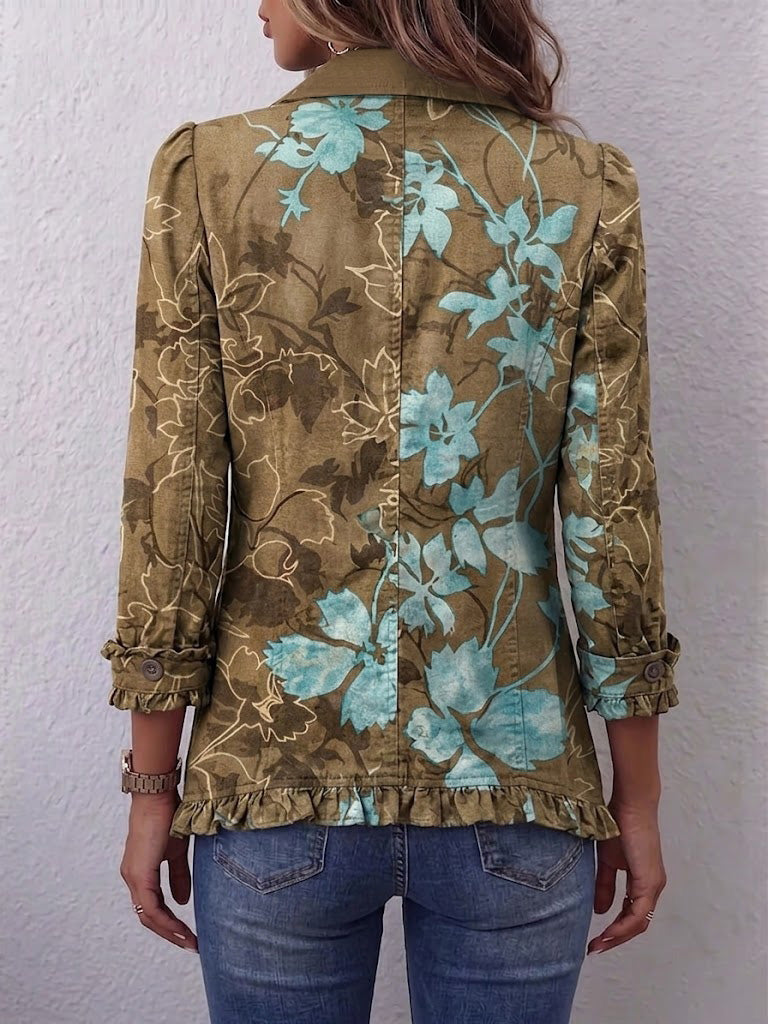 Sandara™ | Bohemian Turquoise Floral Ruffle Jacket