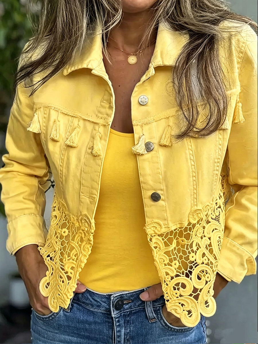 Marigold™ | Lace-Trimmed Fringe Denim Jacket