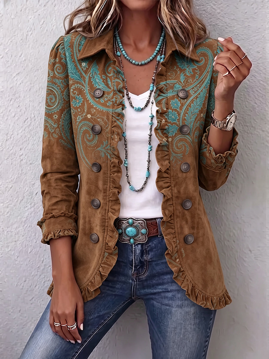 Goldenridge™ | Western Paisley Ruffle-Trim Jacket