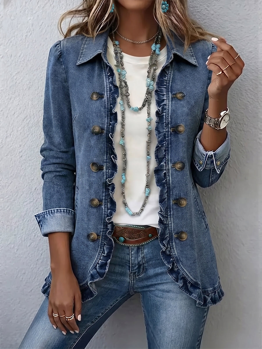 Ruffelle™ | Vintage Denim Ruffle-Trim Jacket