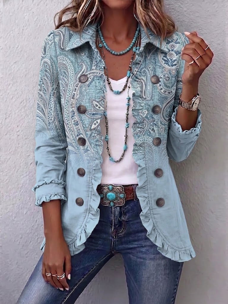 Estrella™ | Vintage Paisley Ruffle-Trim Jacket
