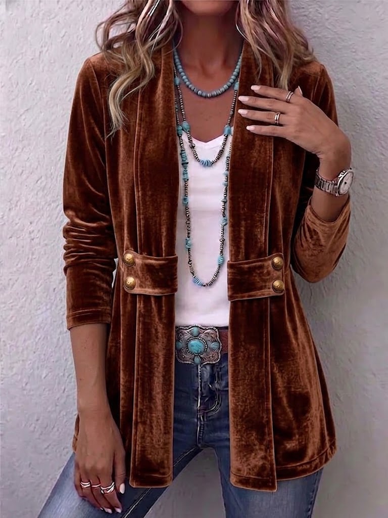 Carmella™ | Vintage Velvet Open-Front Longline Jacket