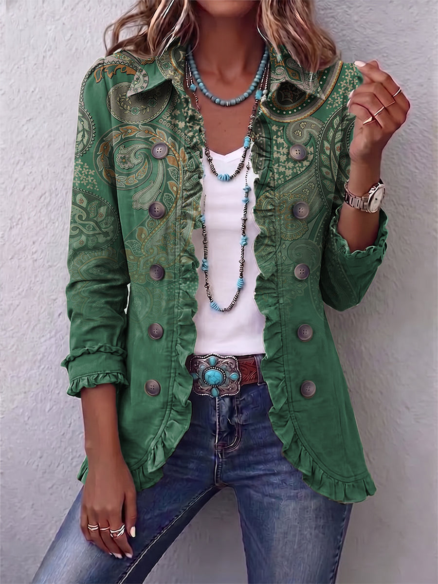 Jemara™ | Bohemian Paisley Ruffle-Trim Jacket