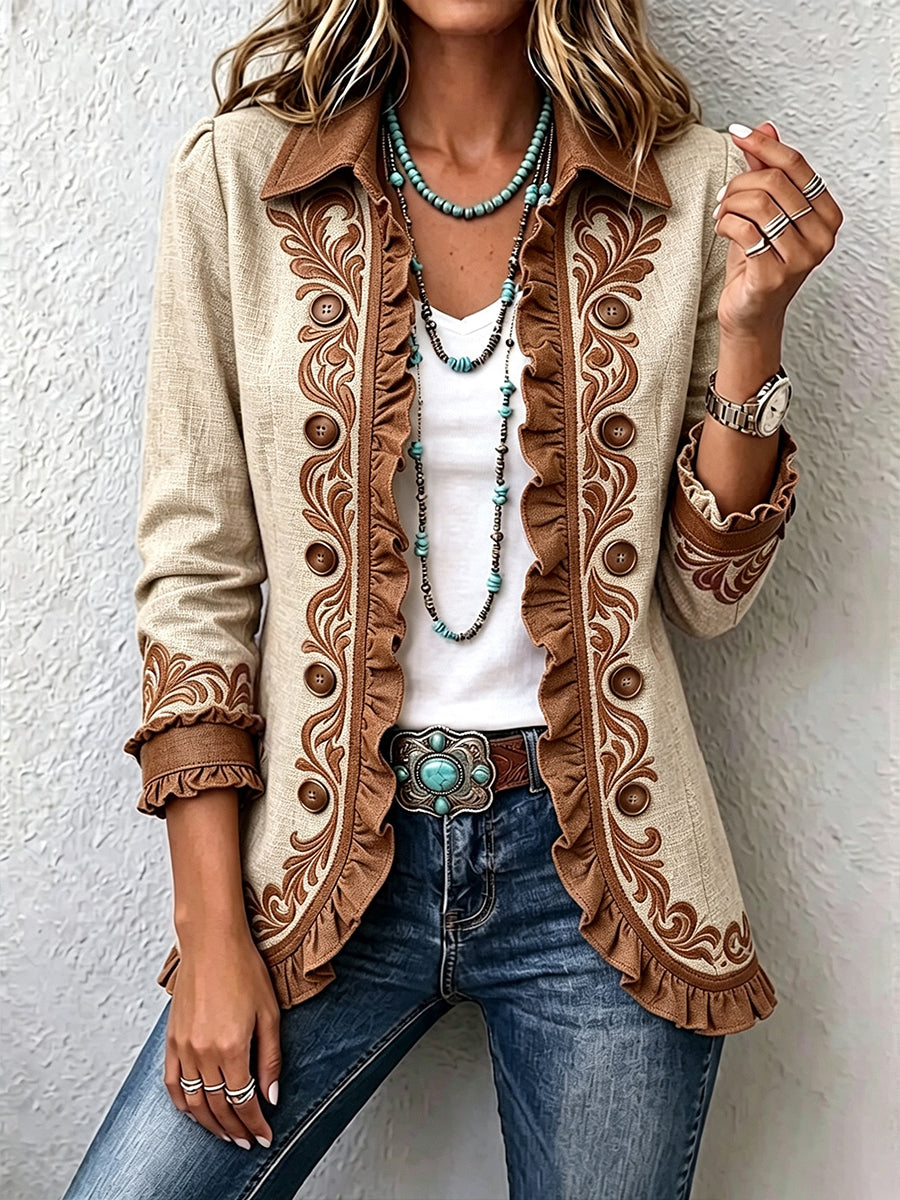 Dawncroft™ | Vintage Embroidered Bohemian Ruffle Jacket