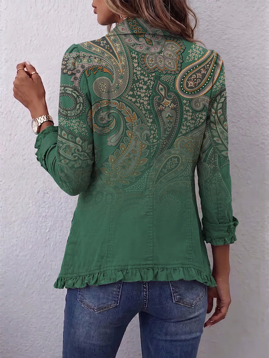 Jemara™ | Bohemian Paisley Ruffle-Trim Jacket