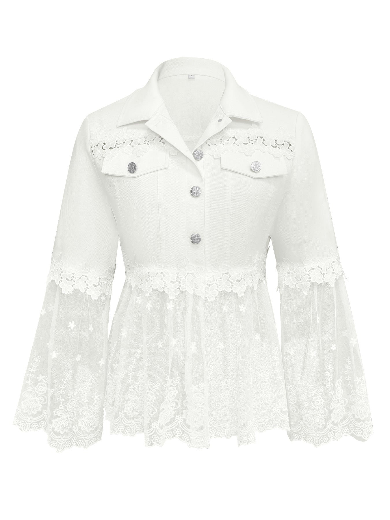 Sunnelace™ | Romantic Lace-Panel Denim Jacket