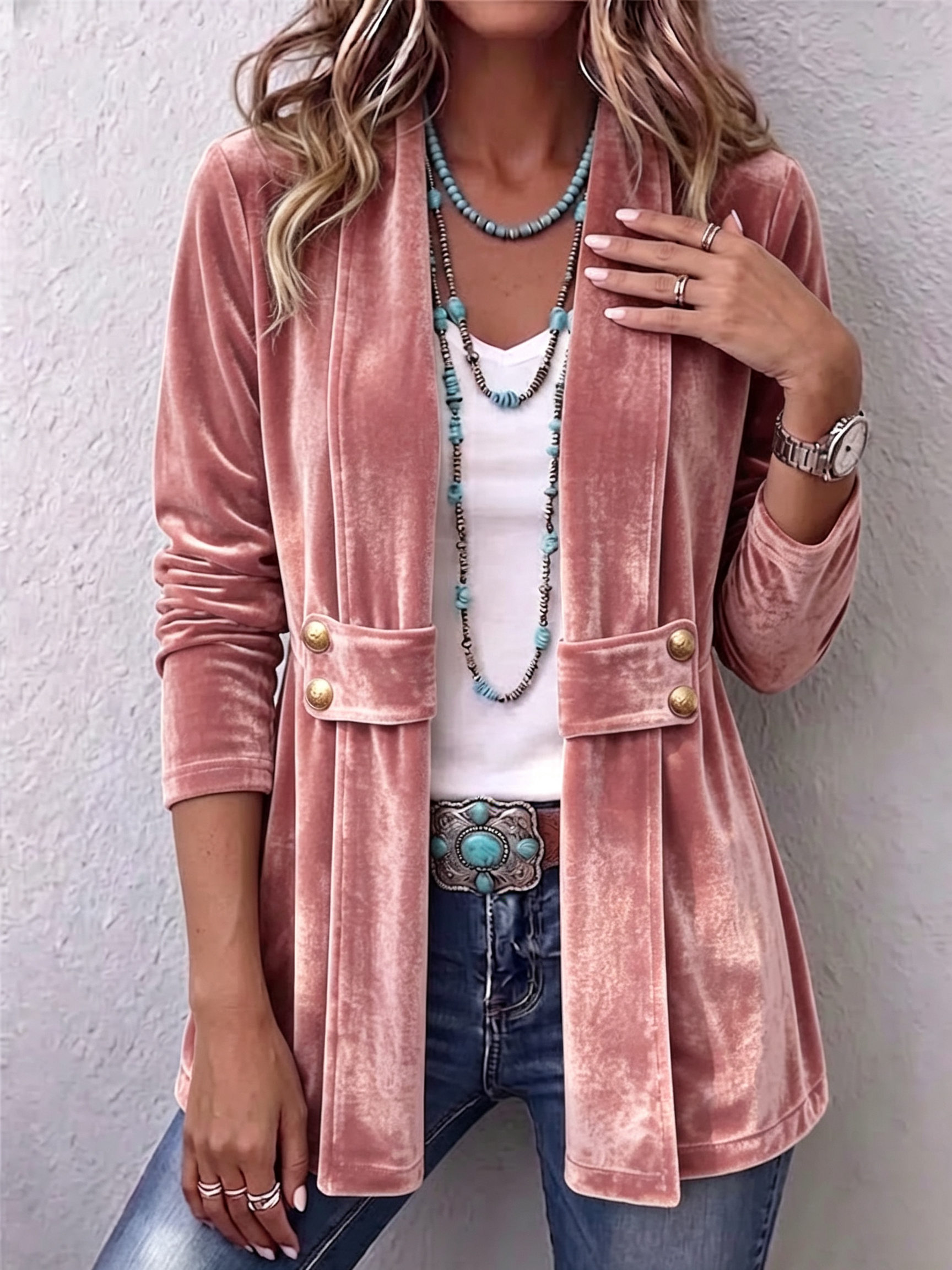 Carmella™ | Vintage Velvet Open-Front Longline Jacket